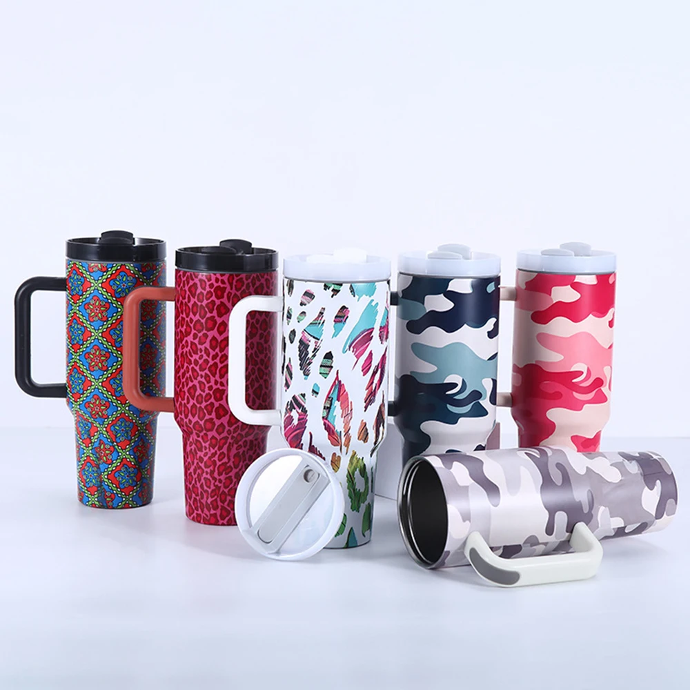 

40oz Tumbler with Handle Stainless Steel Portable Coffee Cup with Straw Thermal Water Bottles for Tea Insulated Travel Mug