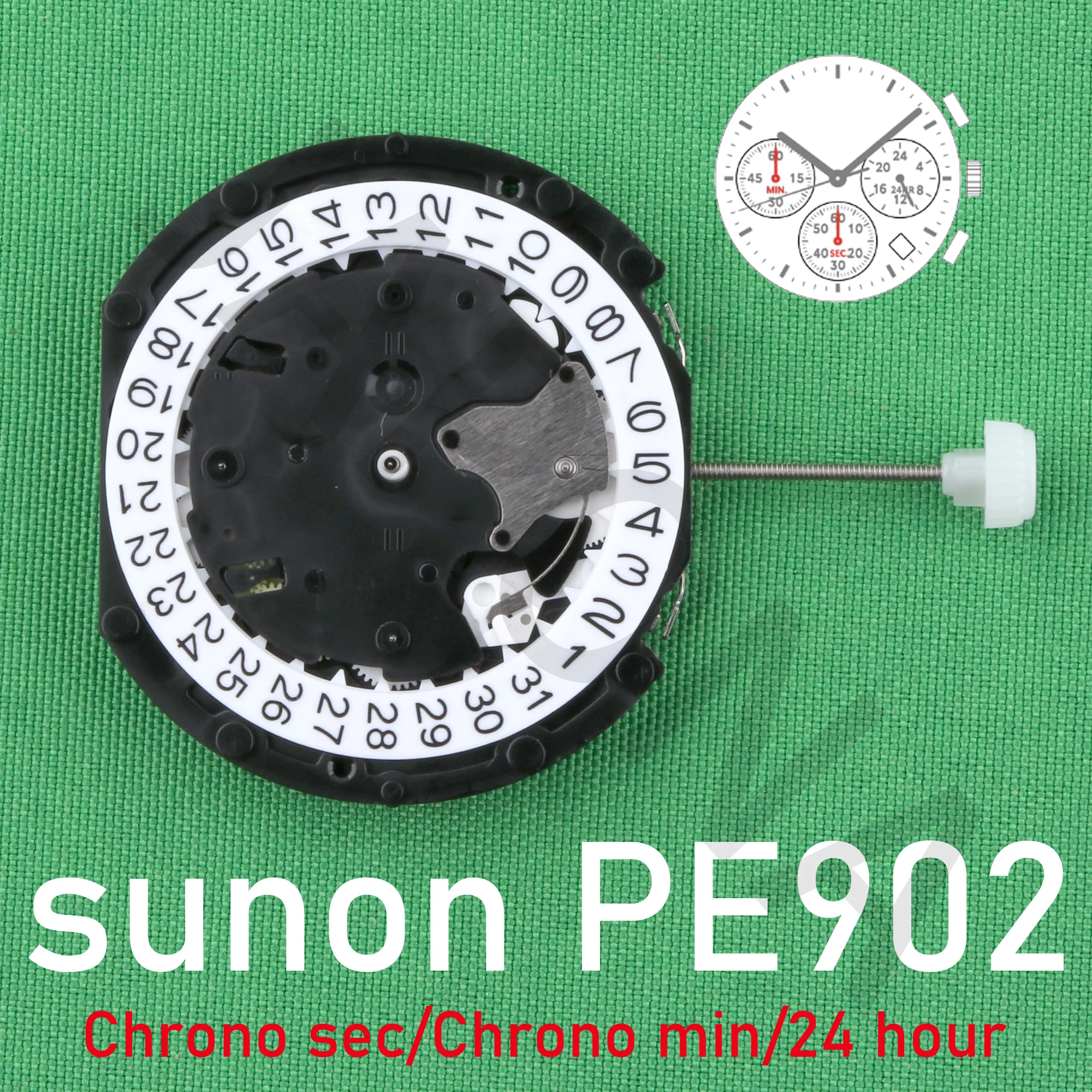 pe90 china sunon PE902 movement Ligne Quartz Movement Three Hands with 3Eyes ＆Date  Small Chronograph Second ＆ Minute,24Hour
