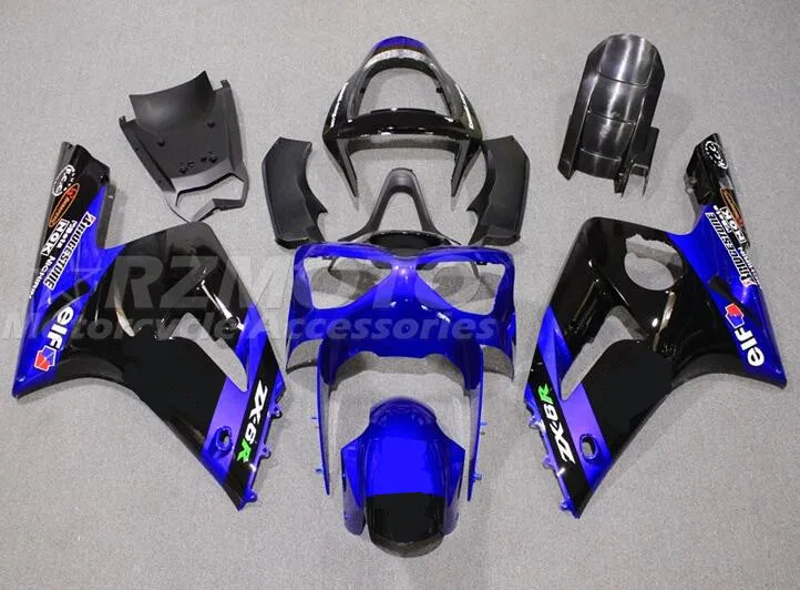 

Новый комплект обтекателей для мотоцикла ABS, подходит для Kawasaki Ninja ZX-6R ZX6R 636 2003 2004 03 04, кузов черного и синего цвета на заказ