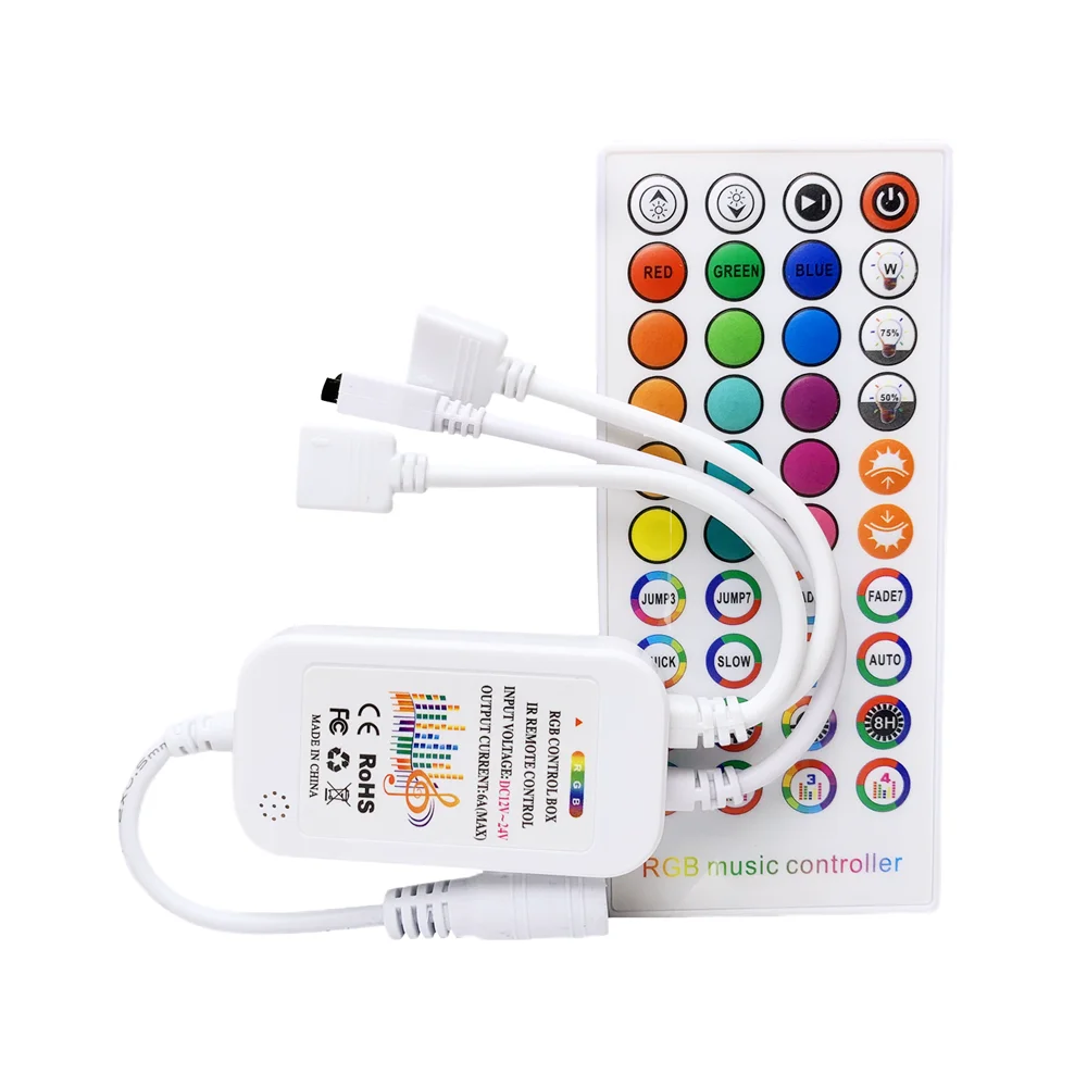 

Миниатюрный Музыкальный контроллер RGB DC 12 В 24 В, голосовой микрофон SMD COB, контроллер светильник Ной ленты с 40 кнопками, ИК-пульт дистанционно...