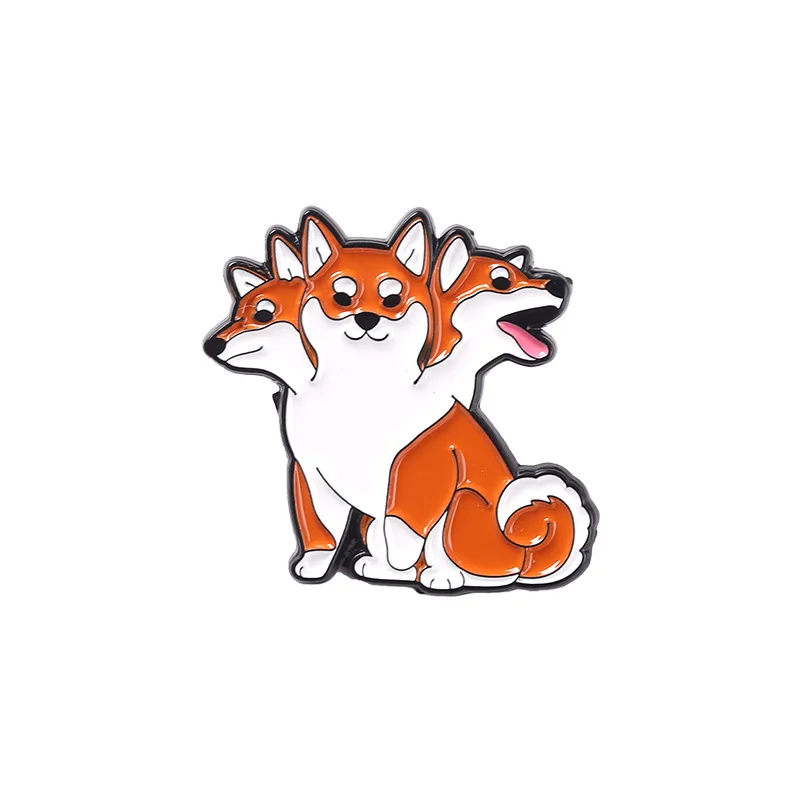 

Creative Cartoon Three-headed Fox Puppy Shape Fashionable Creative Cartoon Brooch Lovely Enamel Badge Clothing Accessories