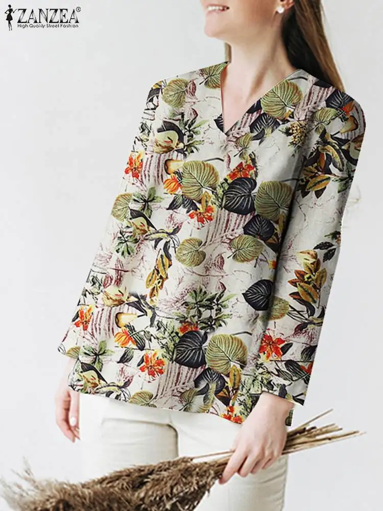 

Autumn Vintage Long Sleeve Floral Printed Blouse 2022 ZANZEA Women Elegant V Neck Work Shirt Bohemian Blusas Party Holiday Tops