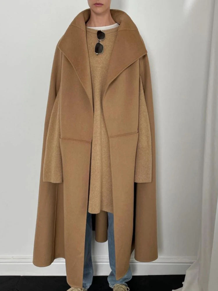 

Women Woolen Coat Solid Color Sleeveless Mid-length Jacket