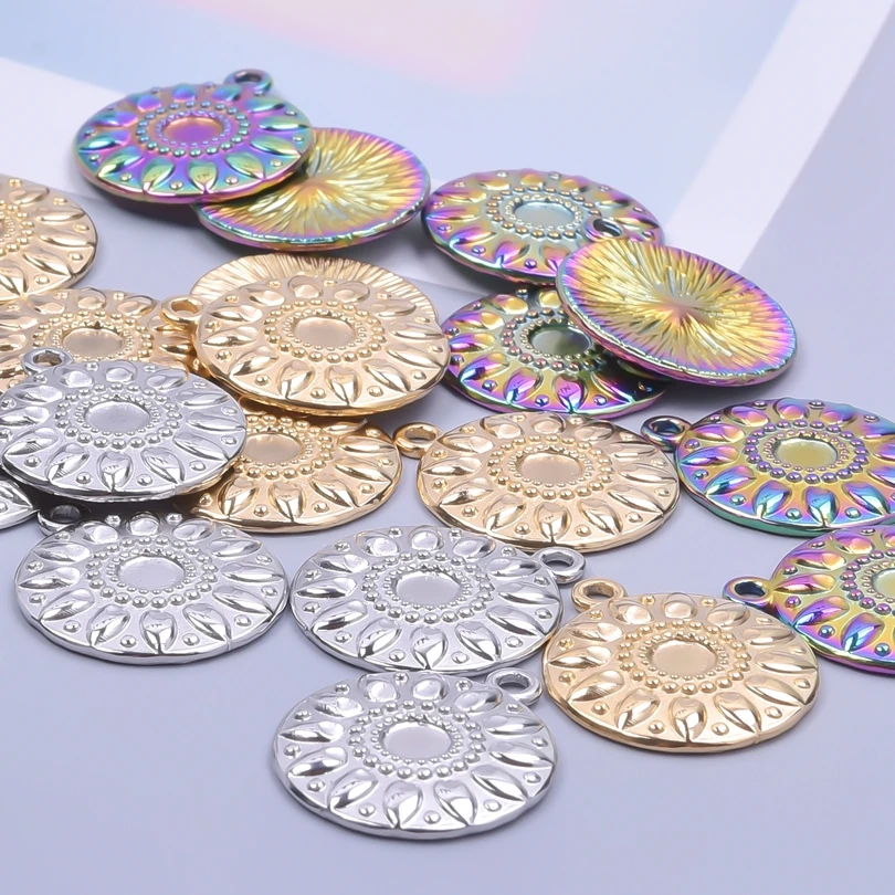 

5pcs Creative Stainless Steel Sunflower Charms Round Flower Pendant For Jewelry Making DIY Necklace Handmade Women Jewelry Gifts