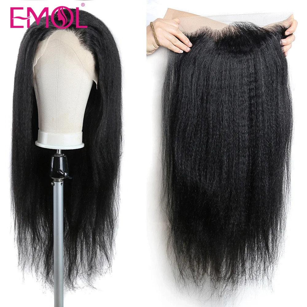 Brazilian Kinky Straight 13x4 13X1 Lace Front Human Hair Wigs Natural Black Yaki 4x4 Lace Wigs Pre Plucked With Baby Hair