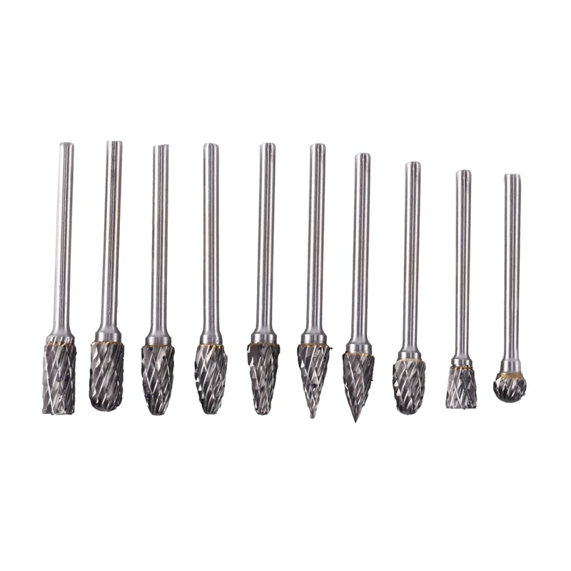 

10Pcs/Box Rotary Burrs Metalworking Rotary Files Rotary Burr Bit Set 3Mm Shank 6Mm Cutting Head Diameter