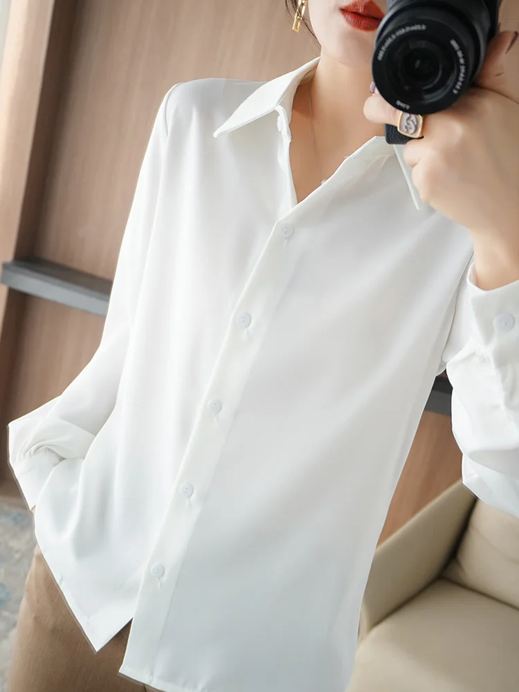 2024 Новые атласные вертикальные и гладкие дышащие рубашки с длинными рукавами
