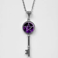 witch triple moon goddess and pentagram necklace classic solomon magic key necklace gothic pagan jewelry