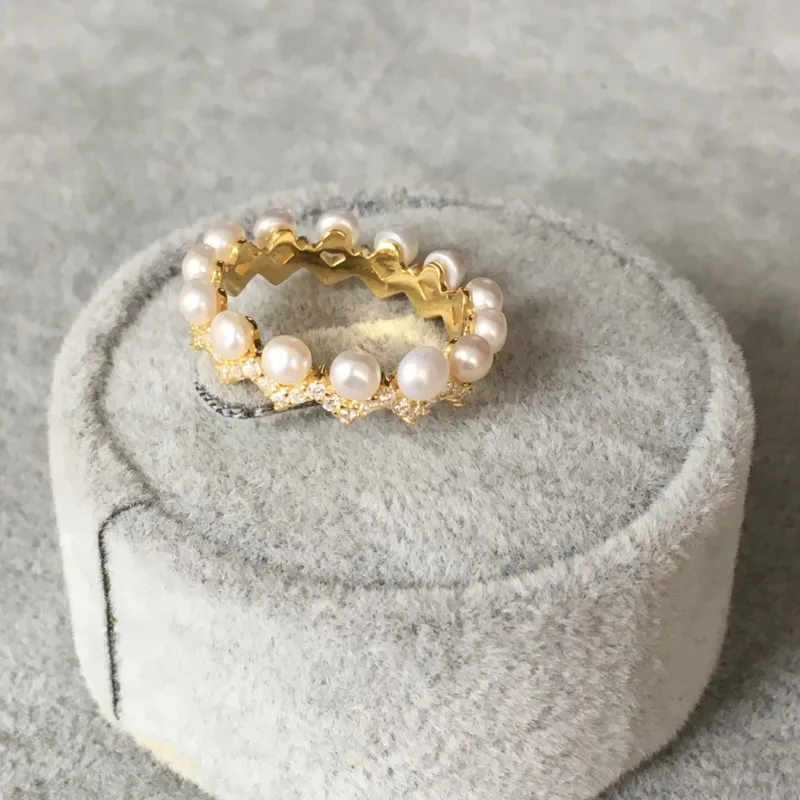 SLJELY Luxury S925 Sterling Silver Up and Down Zigzag Finger Ring with Pearls Cubic Zirconia Stones Women Fashion Party Jewelry | Украшения