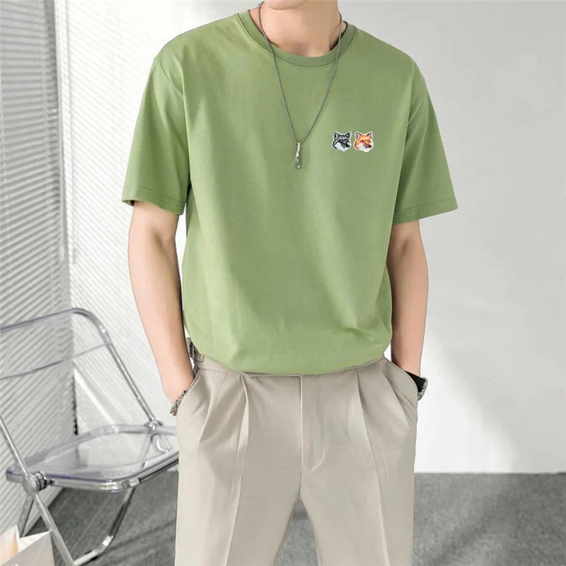 

Футболка мужская с коротким рукавом, топ из чистого хлопка, Повседневная модная брендовая одежда с вышивкой Maison Fox, на лето