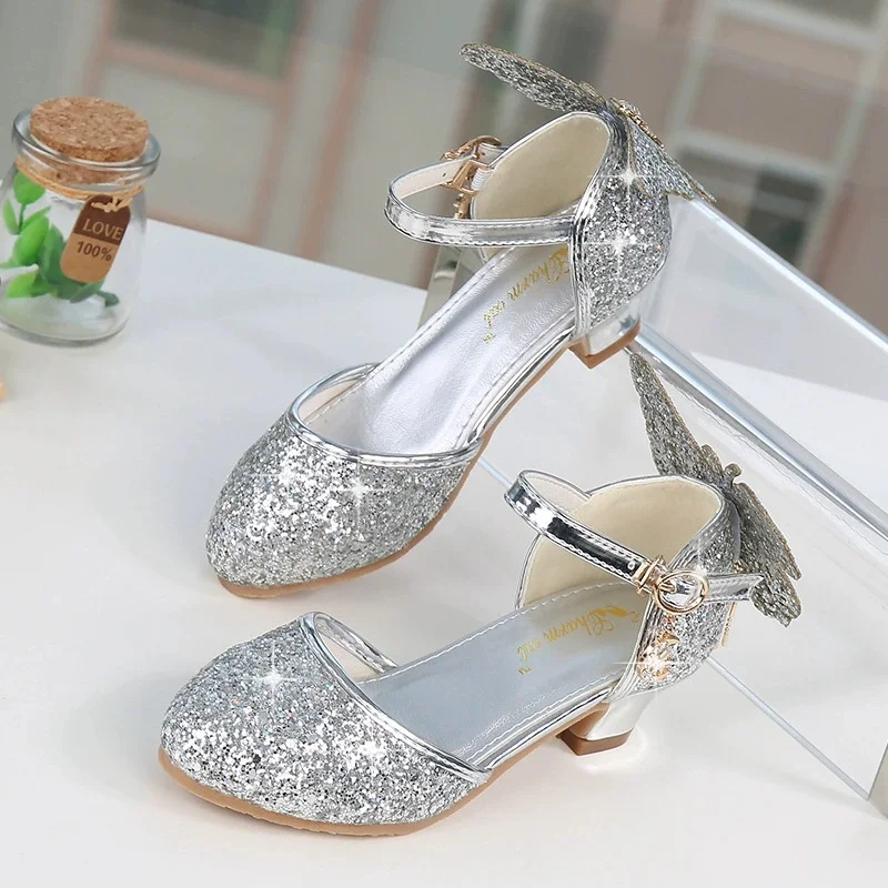 Children's Leather Shoes Wedding Dress Bowknot High Heel Stage Shoes Girls' Summer Fashion Crystal Sandals