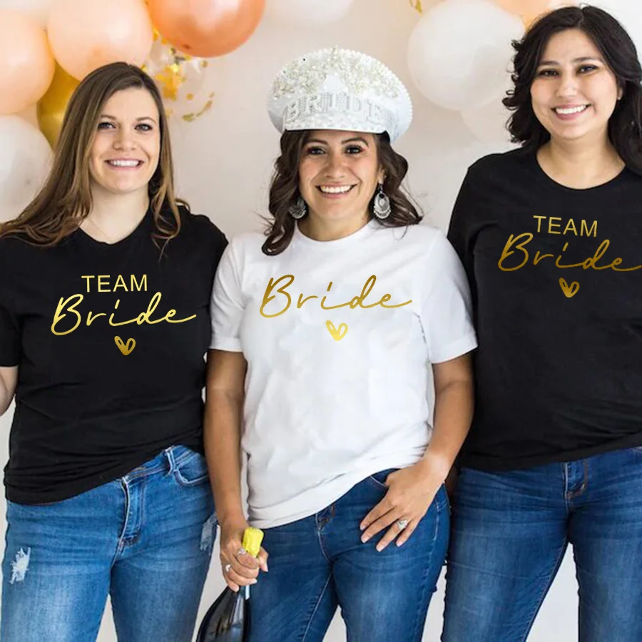 Women Cotton T Shirt Team Bride Bachelorette Party Shower Hen Bridesmaid Print T-Shirt 2025 Girls Wedding Female Tops