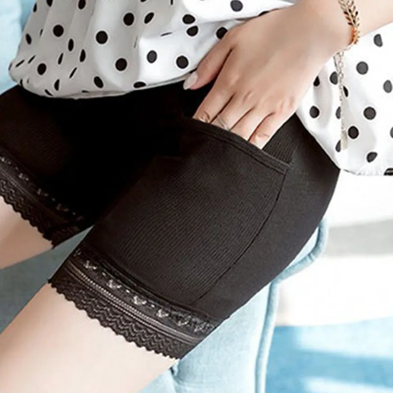 Summer Seamless Underwear With Pocket Shorts Women's Safety Pants Ladies Shorts With Lace Plus Big Size Safety Pants For Women