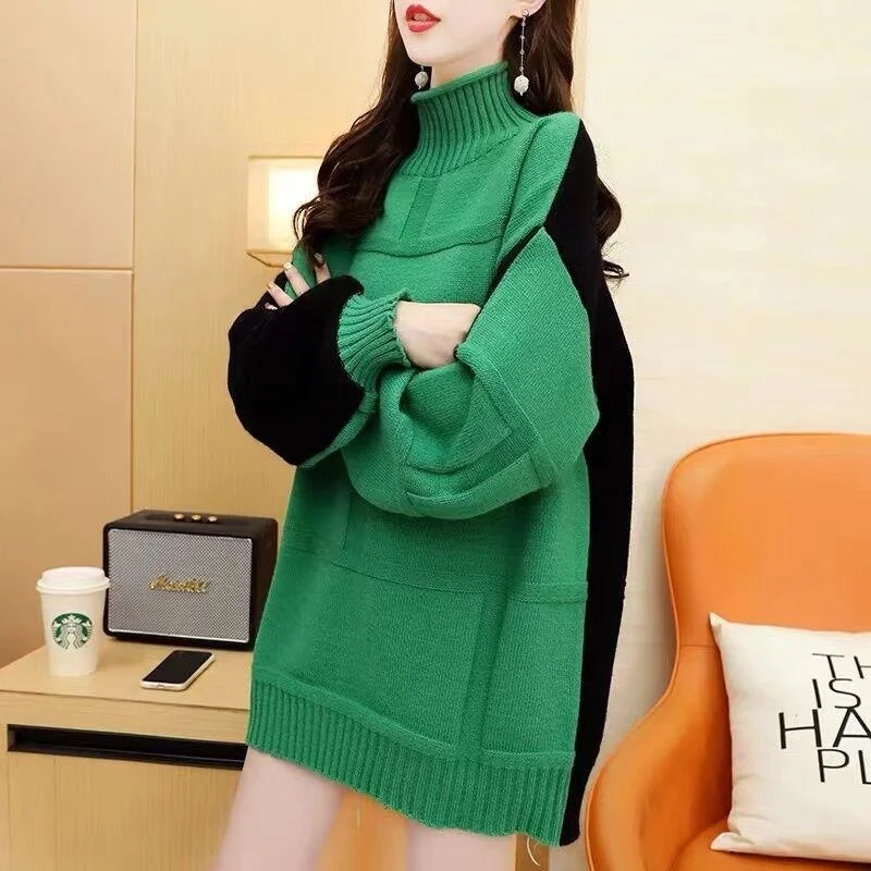 

Женский свободный пуловер с высоким воротником, теплый толстый пуловер в стиле Харадзюку, Осень-зима 2022