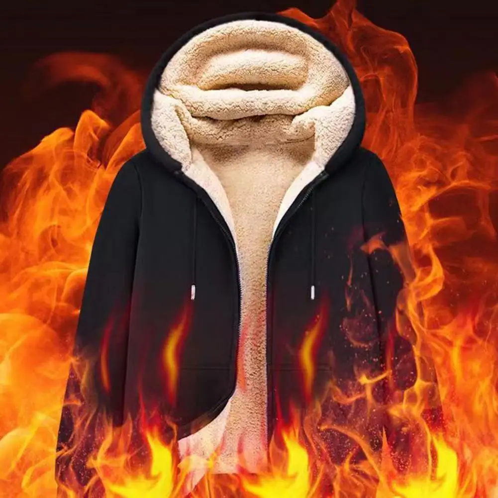 

Color Thicken Fly Solid Zipper Winter Sleeve Hoodie Coat Drawstring Plush For Long Hooded Coat Jacket Hoodie Daily Men Women