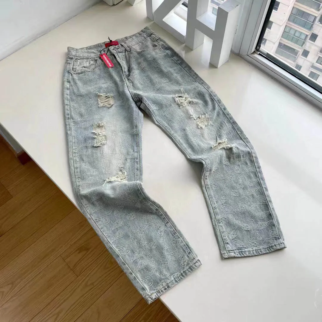 

Streetwear Jeans for Men Hip Hop Fashion Letter Print Pants Solid Color Male Denim Trousers Ripped Jeans Asian Size M-XXL