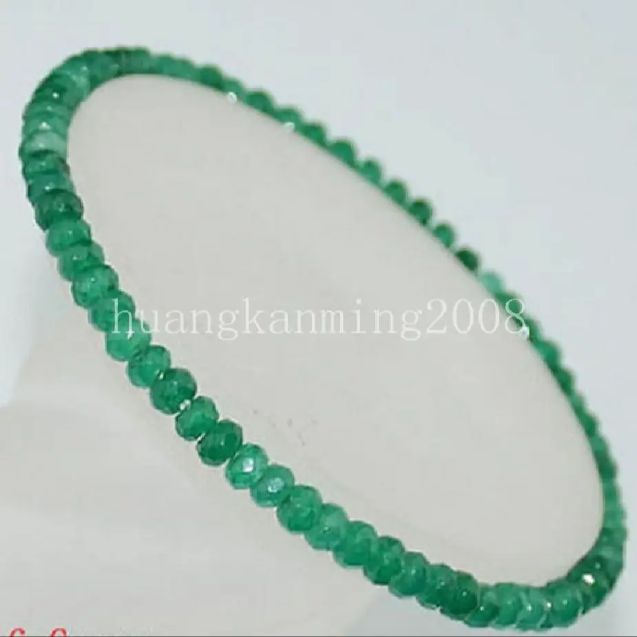 

AAA Natural 2x4mm Faceted Green Emerald Gem Beads Stretchy Bracelet 6"-8.5" Red