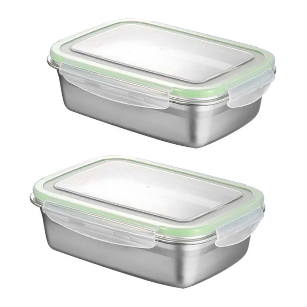 

2pcs Stainless Steel Bento Container Portable Food Carrier Sealing Food Box (Green 850ML + 350ML)