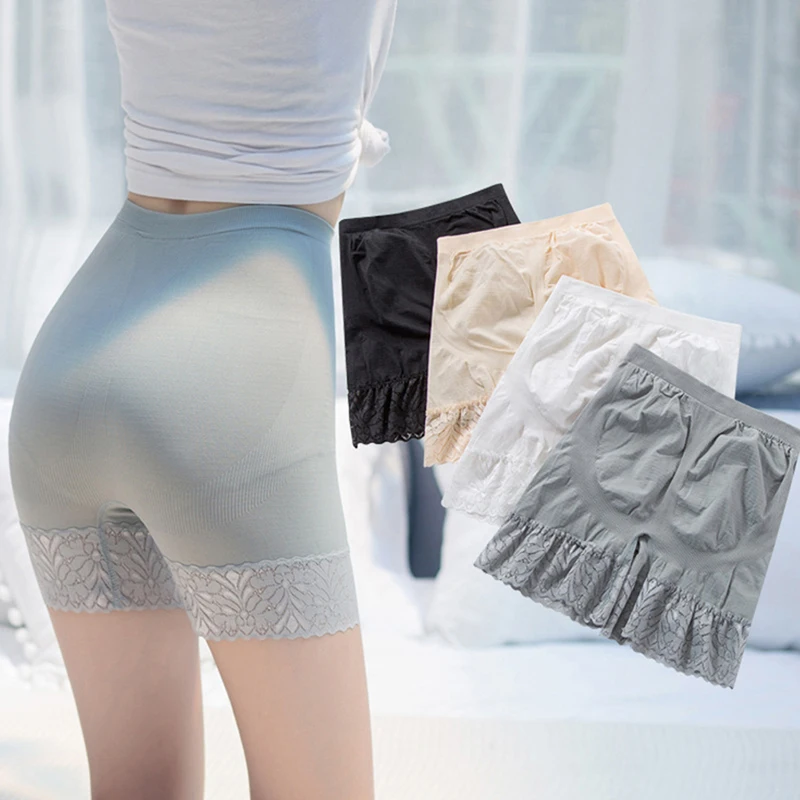 

Summer Women Safety Underwear Seamless Lace Edge Thin High Waist Safe Pants Female Boxers Under Shorts Anti-light Leggings