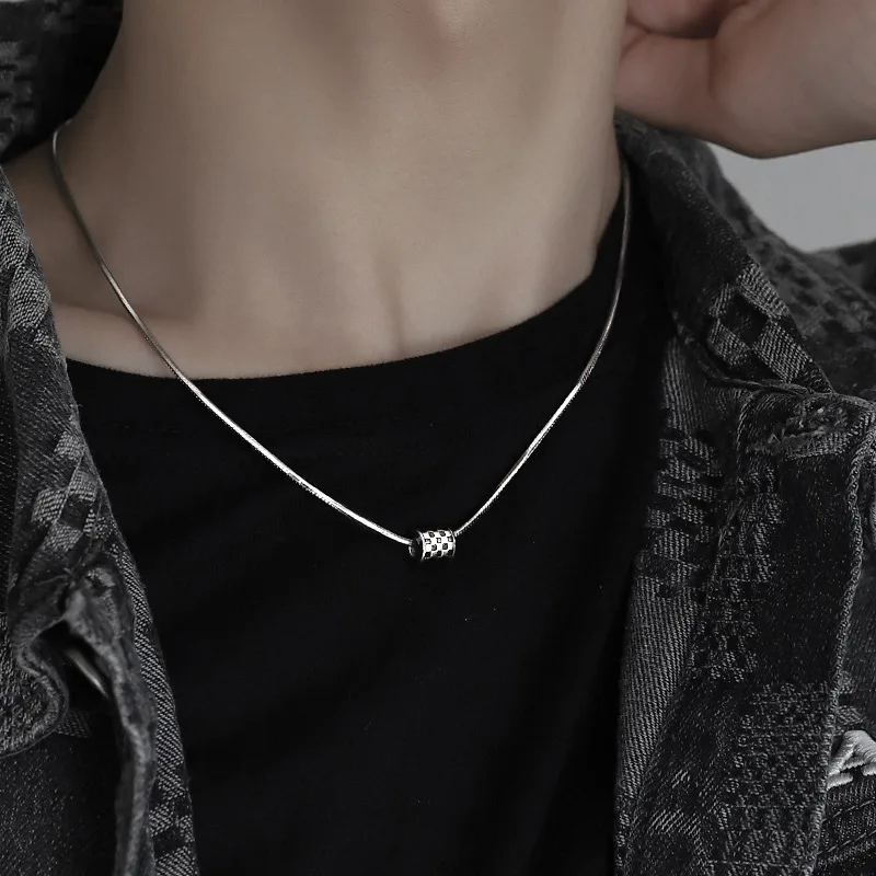 

Stainless Steel Snake Chain Choker Necklace Simple Black White Round Bead Pendant Neck Chokers Women Clavicle Chain Jewelry Gift