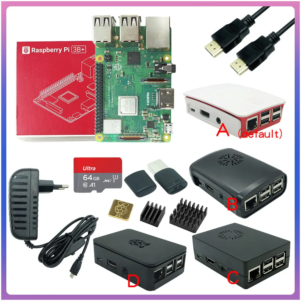 Raspberry Pi 3 Model B + плата 3B Plus с WiFi BT Gigabit Ethernet PoE опционально ABS чехол источник питания для RPI 3 B + Plus