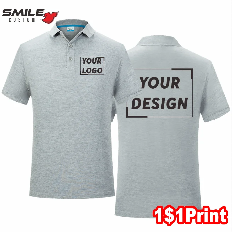 Summer 100% Cotton Lapel Polo Custom Print Logo Casual Men's And Women's Short Sleeve Shirt Embroidery Company Team Design Brand