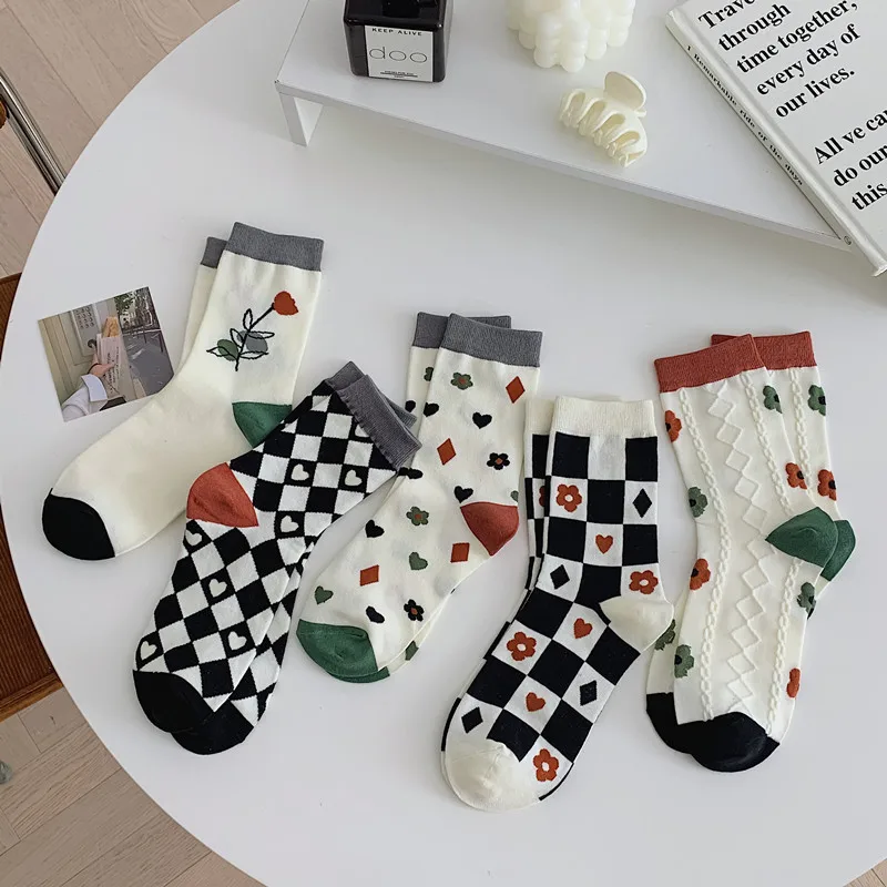 

Fashion Socks for Women 2022 Spring Summer New Korean Style Flower Cute Long Casual Socks Breathable Absorb Sweat Cute Socks