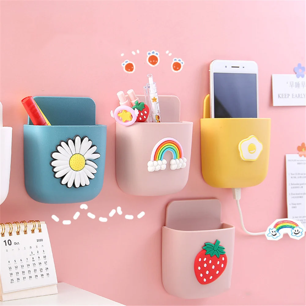 kawaii storage rack cute cartoon pen stationery holder punch free pencil desk organizer phone charging box home office supplies free global shipping