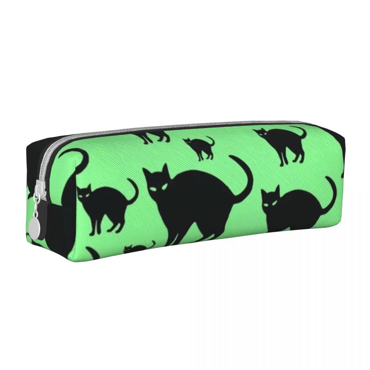 

Black Cat Pattern Square Pencil Case Funny Animal Print Fashion Leather Pencil Box University Teenager Zipper Pen Organizer