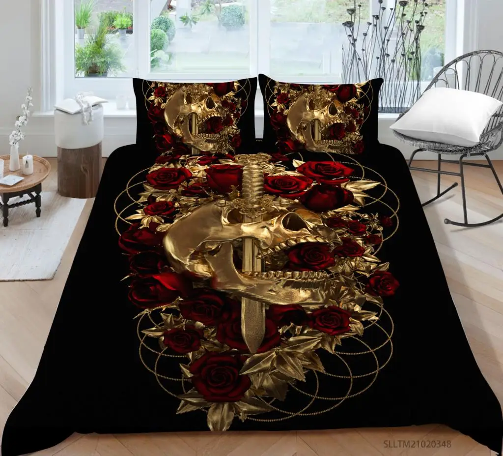 

Hot Style Soft Bedding Set 3d Digital Skull Printing 2/3pcs Duvet Cover Set Single Twin Double Full Queen King Bedclothes