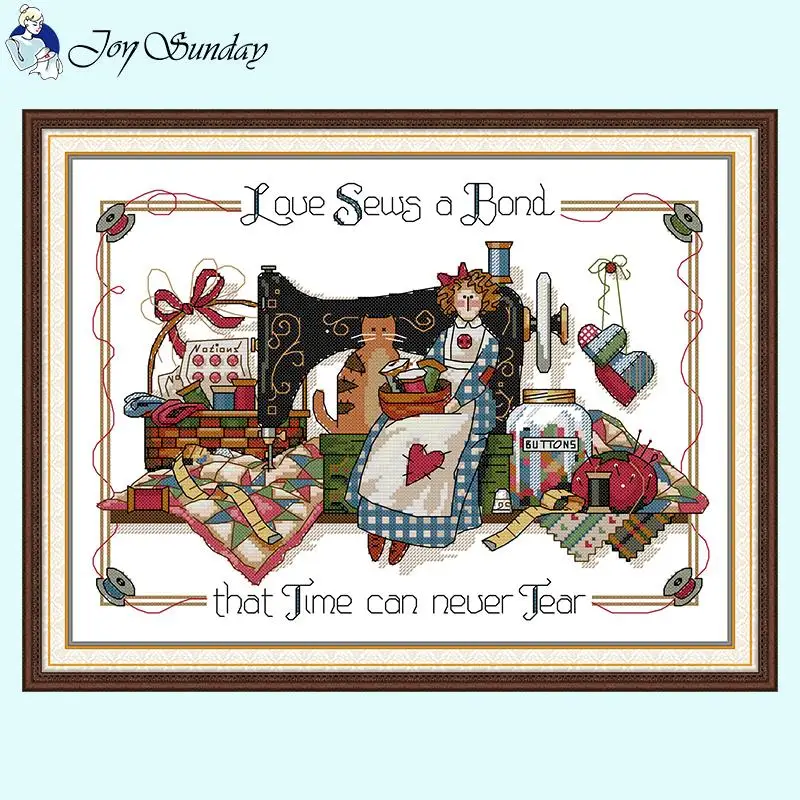 Sewing Machine and Doll DIY Cartoon Pattern Cross Stitch Set 14CT White Cloth 16CT 11CT Printed Fabric DMC Thread Embroidery Kit