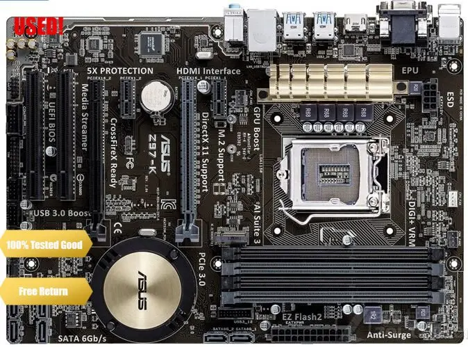 Настольная Материнская плата Asus Z97-K LGA 1150 DDR3 USB2.0 USB3.0 32 ГБ для I3 I5 I7 CPU Z97 оригинальные Материнские платы Бесплатная доставка