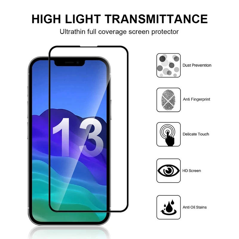 3PCS For iPhone 13 Mini Pro Max Screen Protector Front Tempered Glass Film on XR iP 8 7 Plus Full Cover iP13 | Мобильные телефоны и