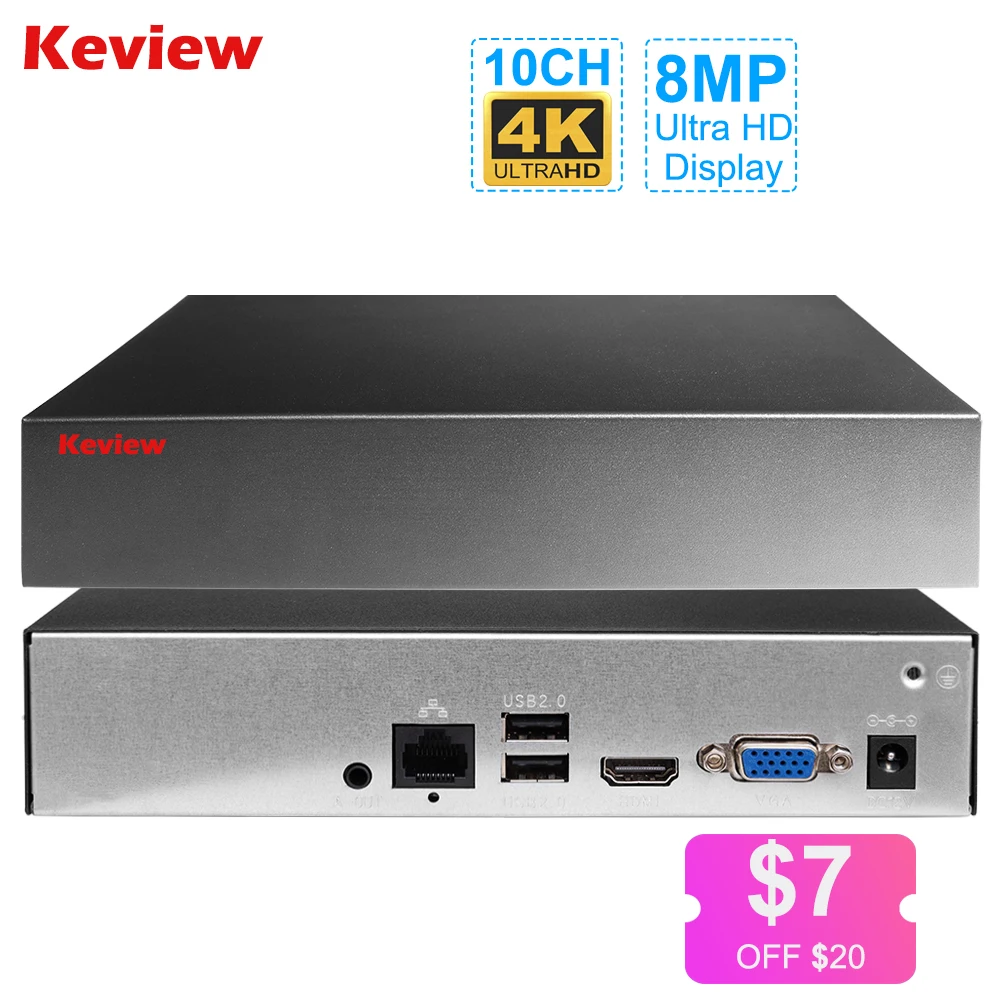 H.265+ NVR 10-канальный видеорегистратор CCTV 4K 8MP 5MP 4MP 3MP 2MP IP сетевой для комплекта