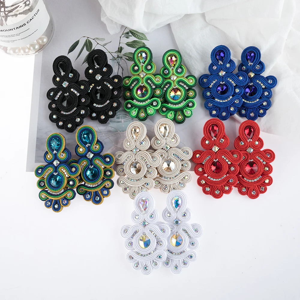 

KPACTA Fashion Simplicity Ethnic Hanging Earring Jewelry For Women Rhinestone Soutache Handmade Process Drop Earring Oorbellen