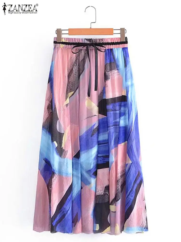 

ZANZEA Women Fashion Jupes Summer Bohemian Printed Skirt Loose Casual Skirts Vacation Holiday Beach Elastic High Waist Faldas