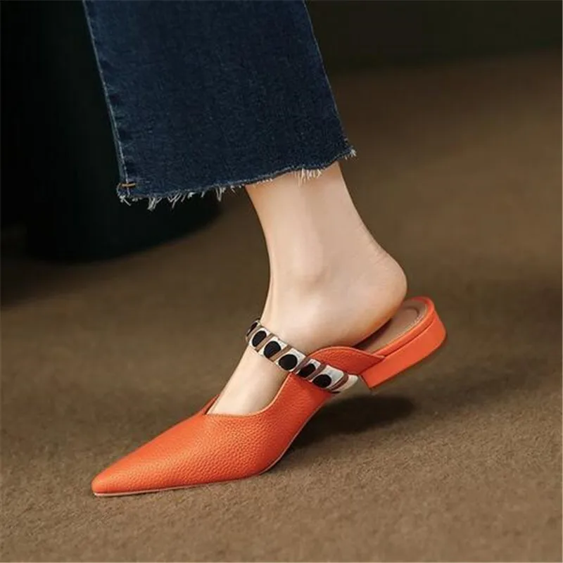 

Slippers Mules Sandals 2023 Summer Women's Spring Shoes Low heel Luxury Woman Home Clothes Elegant Party Korean Orange Slingback