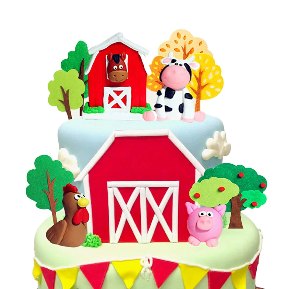 

11pcs Farm Animal Cake Topper Pig Cow Cake Decorations Ornaments For Baby Shower Favors Supplies Farm Theme Birthday Party Decor