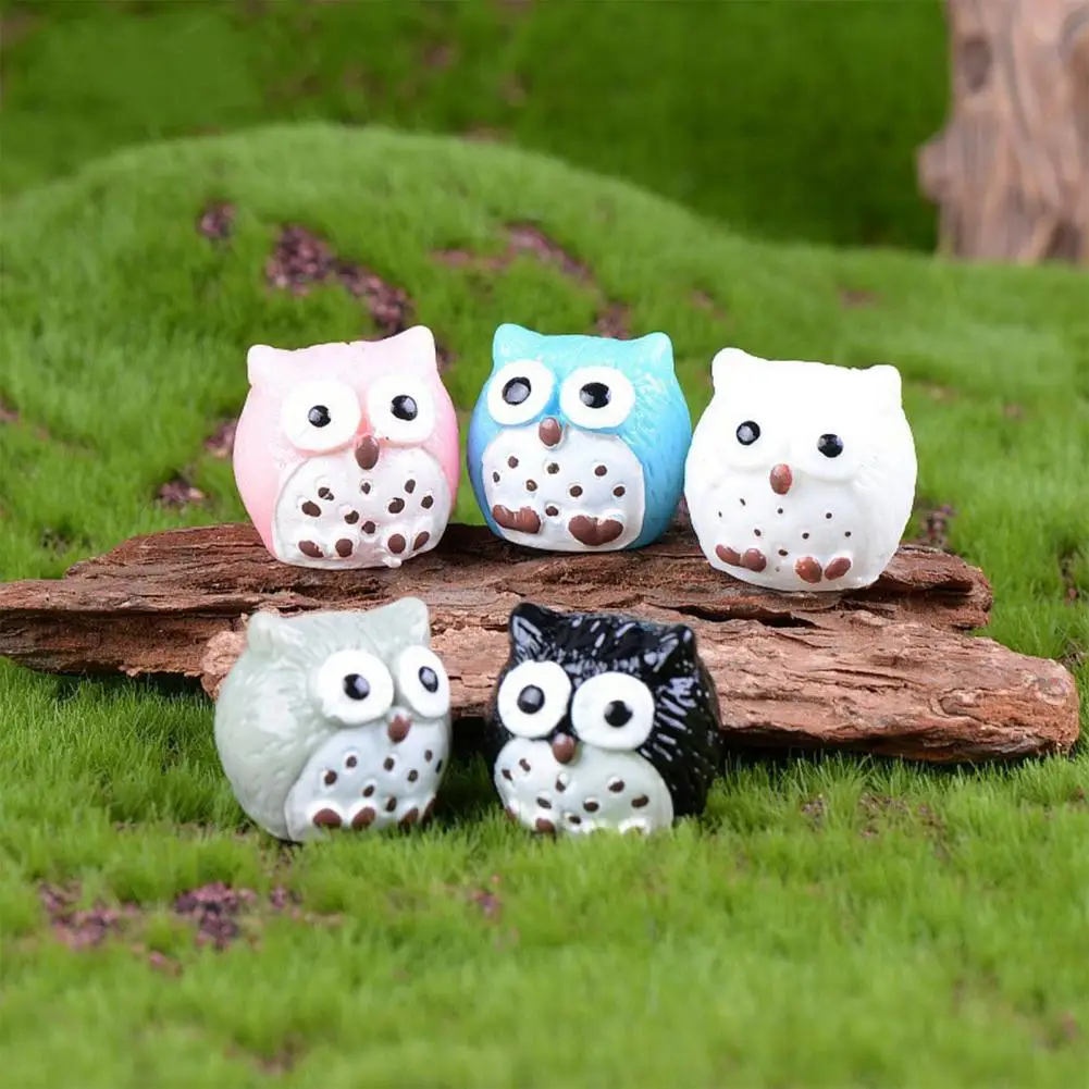 

5Pcs Animal Sculptures Great 5 Colors Fine Workmanship Animal Miniature Statue Decor for Dorm Miniature Statues Owl Statues
