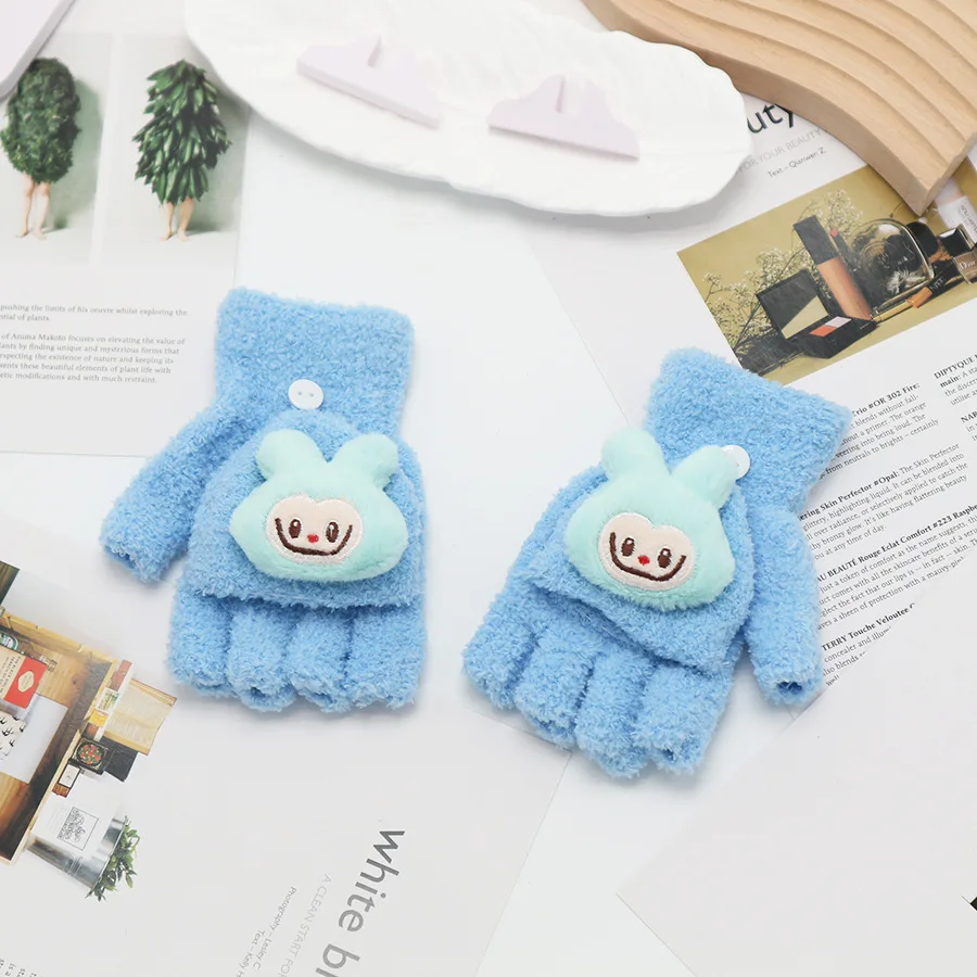 Новые мягкие перчатки Labubu зимние теплые утолщенные с пятью пальцами и