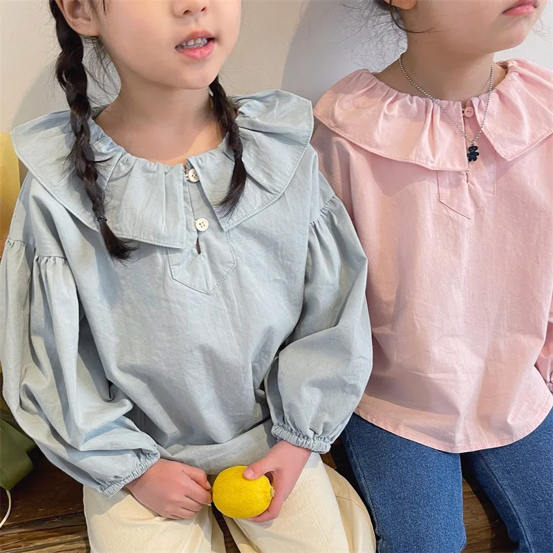 

2022 New Toddler Girls Blouse Shirt Spring Autumn Children Cotton Linen Long Sleeve Tops Korean Kids Clothing Baby Cute Blouses