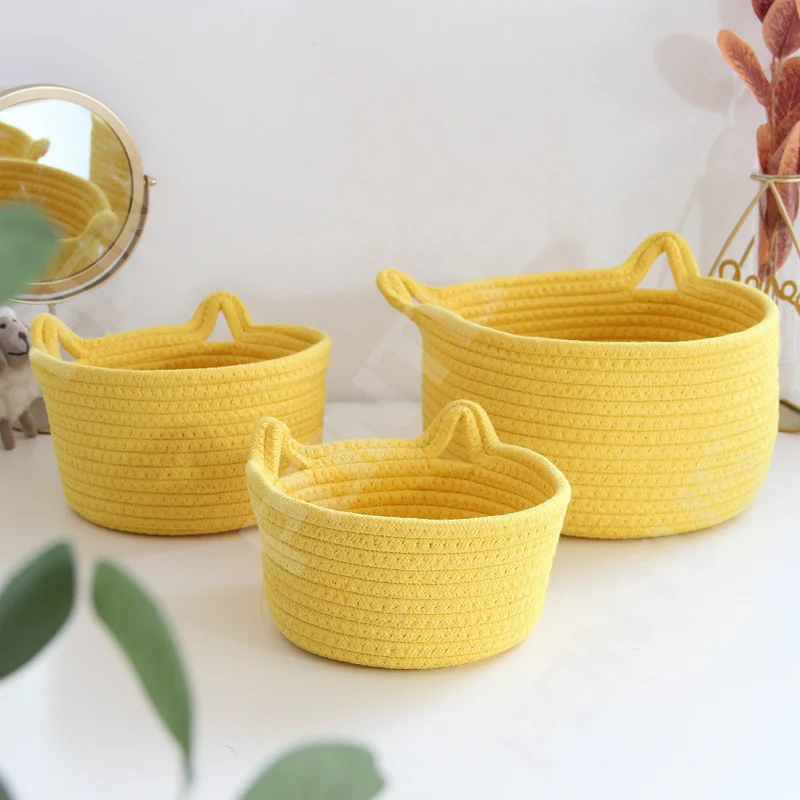 

Cat Ear Shape Storage Basket Flax Woven Storage Basket Cotton Deskto Clothing Cosmetics Sundries Toy Organizer Supply Home Decor