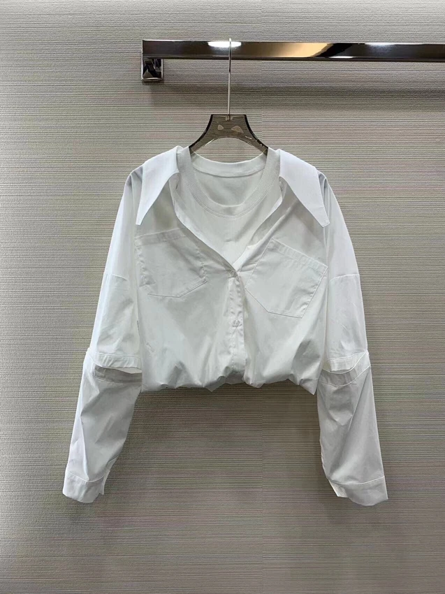 

Новинка 2023, женская модная пикантная Повседневная рубашка с длинным рукавом, из двух частей, с коротким съемным рукавом, свободная рубашка, Топ 0603