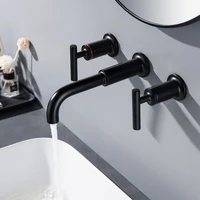 high quality 3 hole matte black water taps bathroom faucets sink washing tap wall basin mixer