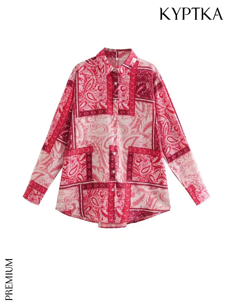

KYPTKA Women Fashion Loose Printed Shirts Vintage Long Sleeve Button-up Female Blouses Blusas Chic Tops
