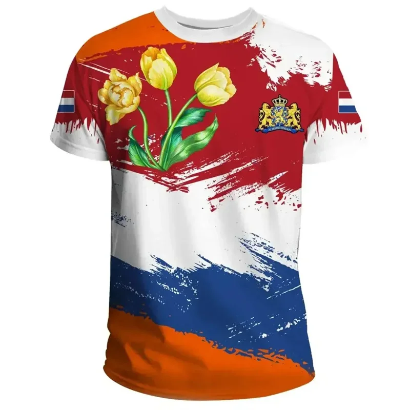 Netherlands National Emblem Men's T Shirt Hot Sale 3D Printed Summer Holland Short Sleeve Fashion Football Sports Dutch T-Shirts