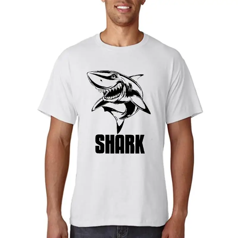

THE Top Quality 100% Cotton Shark Printed Men T Shirt Short Sleeve Casual O-Neck Tops Tees Men Tshirt