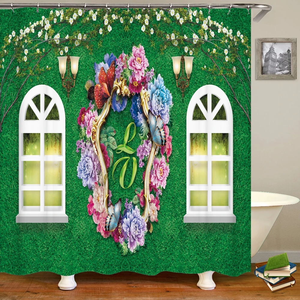 

3D European rural flowers forest landscape printing waterproof shower curtain polyester bathroom curtain home decoration curtain