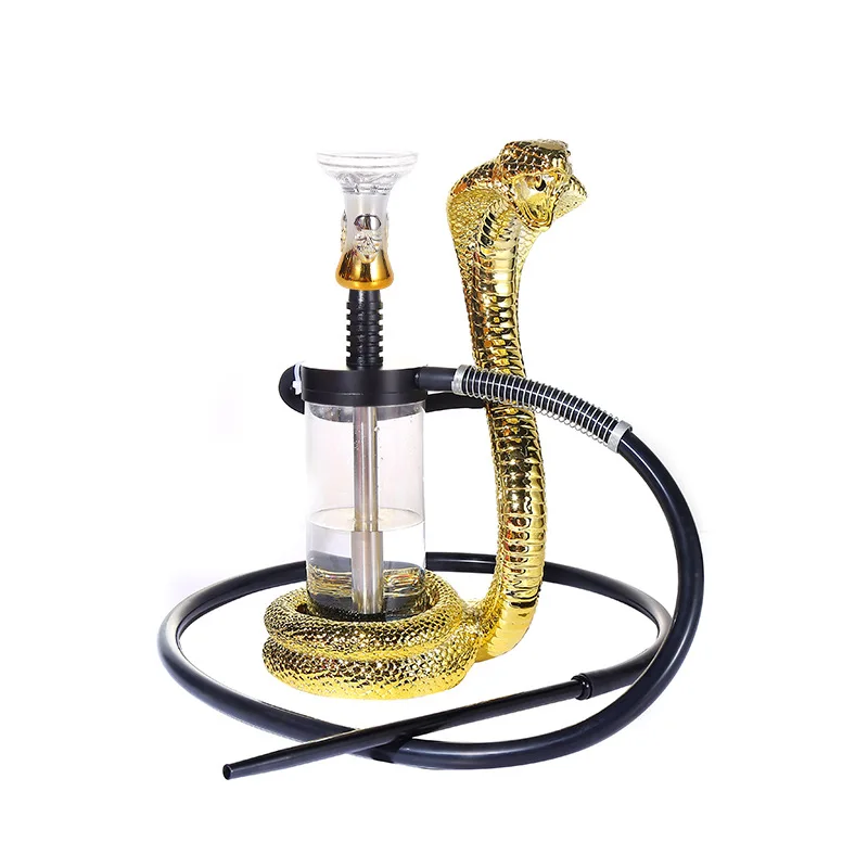 

Arabian hookah golden cobra mouth with smoke shishia hookah