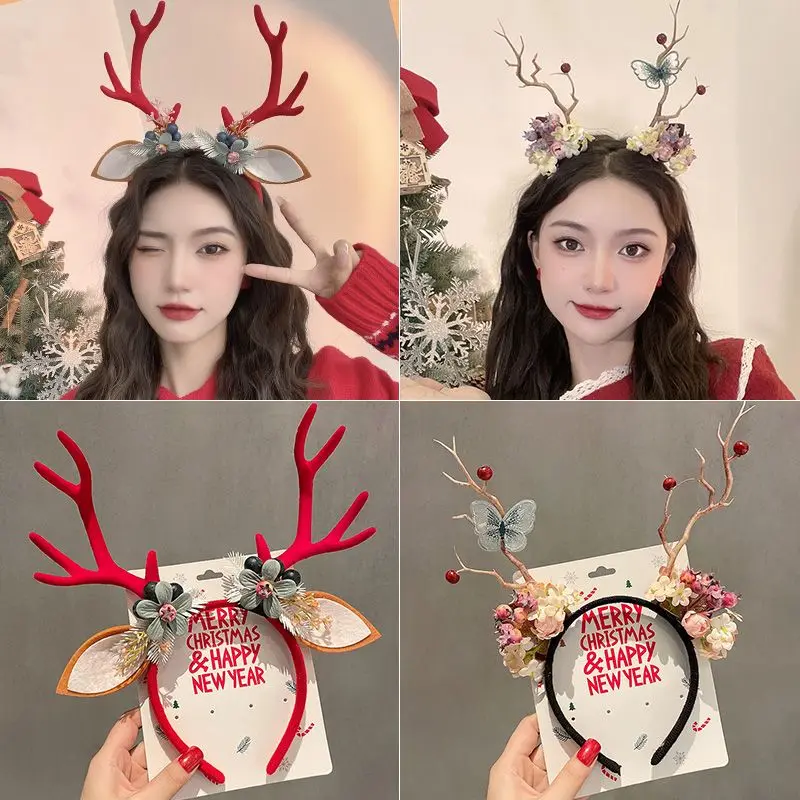 Christmas Headwear Large Elk Horn Hair Band Female Super Fairy Sweet Sen Cute Hair Band Plush Hair Clip Hair Accessories